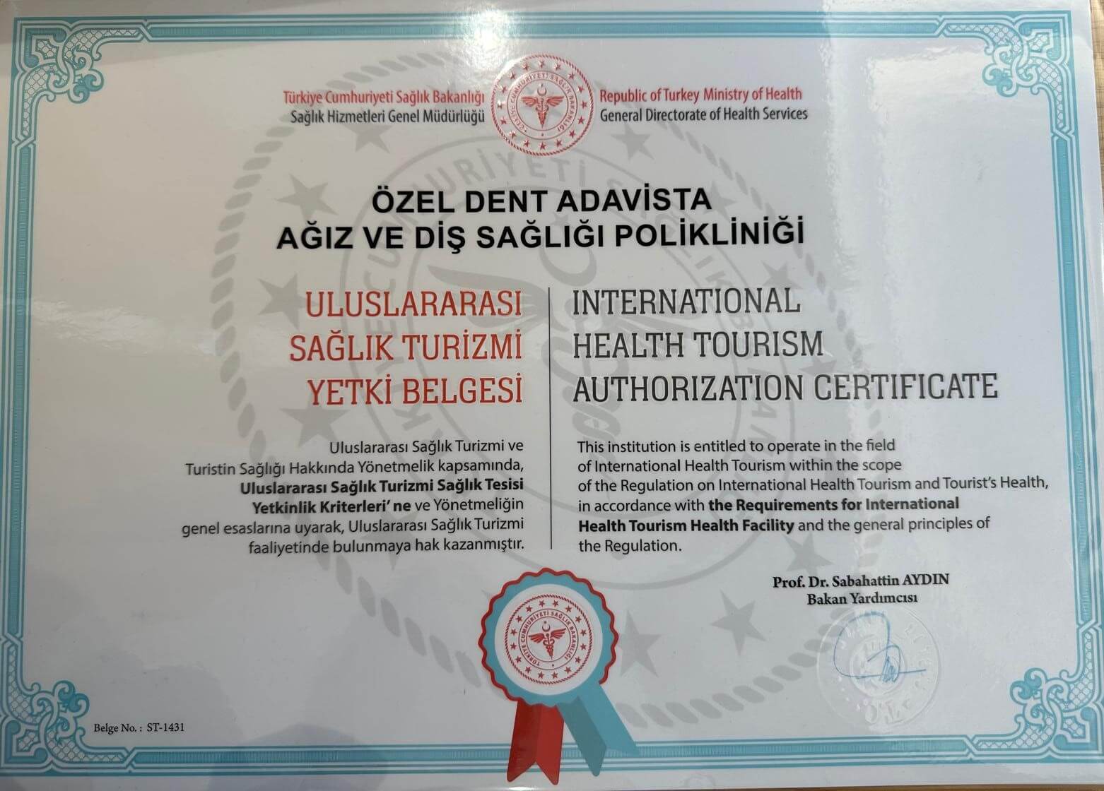 Sağlık Turizmi Yetki Belgesi